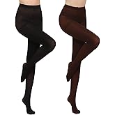 HA WA 2 Pairs Women's Opaque Tights, 40D Control Top Nylon Pantyhose Sheer Stockings for Women