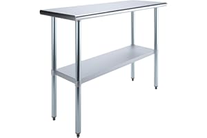 Express KitchQuip NSF Certified Heavy Duty Stainless Steel Prep Table for Home & Commercial Use with Galvanized Shelf, Legs, & Optional Wheels