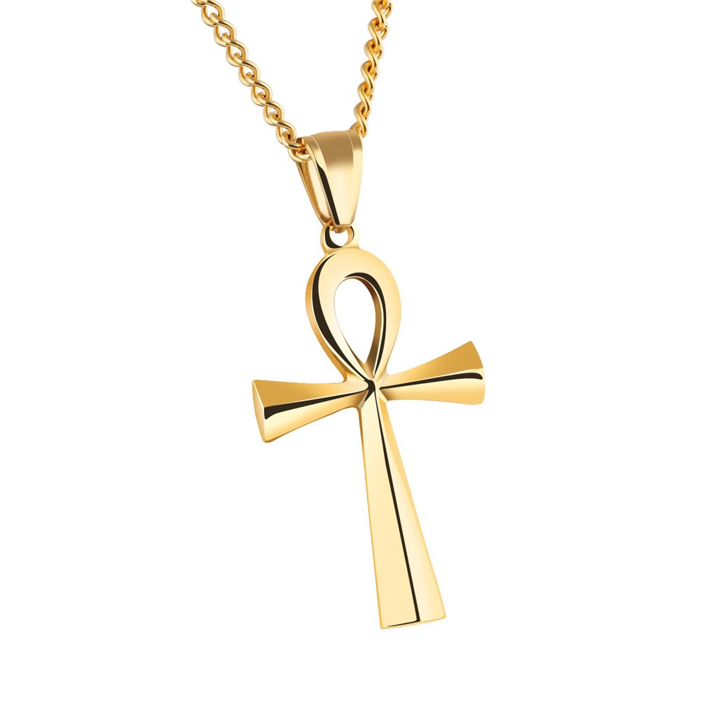 HIJONES Mens Stainless Steel Simple Vintage Egyptian Ankh Cross Pendant Necklace Gold โ image 1