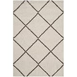 Safavieh Hudson Shag Collection SGH281D Ivory and Beige Moroccan Diamond Trellis Area Rug (9' x 12'