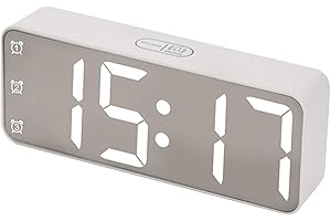 Bedroom Digital Alarm Clock, Large Display Large Bold Numbers, Dimmer and Volume(White)