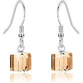 Austrian Crystal Cube Drop Dangle Earrings for Women Fashion 14K Gold Plated Hypoallergenic Jewelry