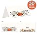 Koko Paper Co Thanksgiving Table Place Cards with Pumpkin and Fall Leaves | 50 Tent Style Dinner Setting Name Cards | Designed and Made in the U.S.A.