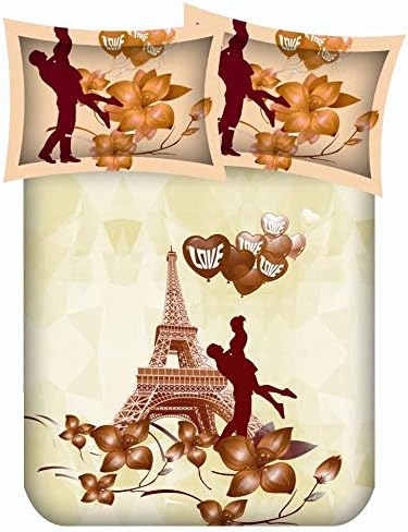GiftNagri Cruz Yellow Color Paris Couple Double Bed Cotton Bedsheet with Two Pillow Cover| King Size