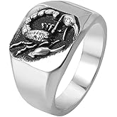 PAURO Men's Stainless Steel Personalized Scorpion Engraved Signet Animal Rings Punk Jewelry