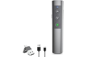 OMYPOTT Rechargeable Presentation Clicker, 2 in 1 USB-A USB-C Metal Wireless Remote Powerpoint Slide Clicker with Volume Control for PPT/Mac/Laptop/Computer, Google Slide Advancer