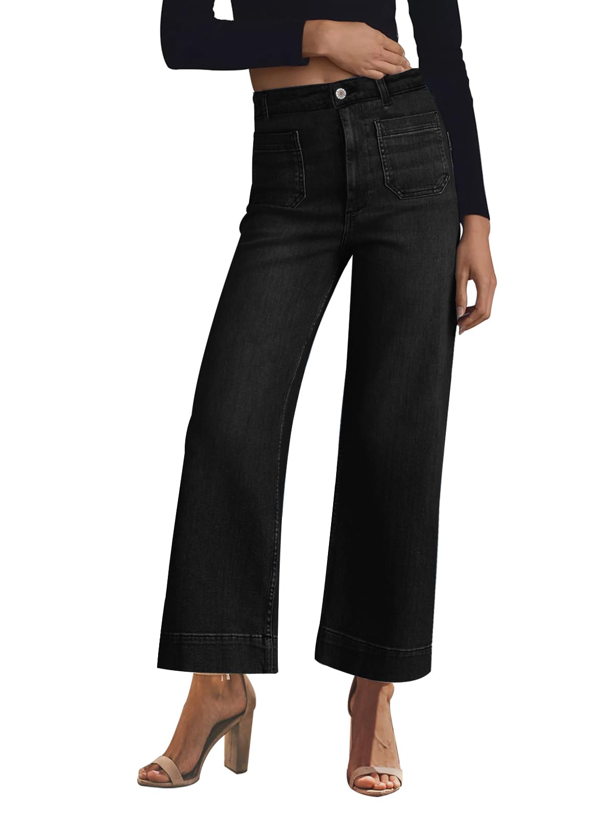 Photo 1 of KUNMI Women's Wide Leg High Waisted Stretchy Straight Leg Jeans Baggy Loose Trendy Ankle Denim Pants