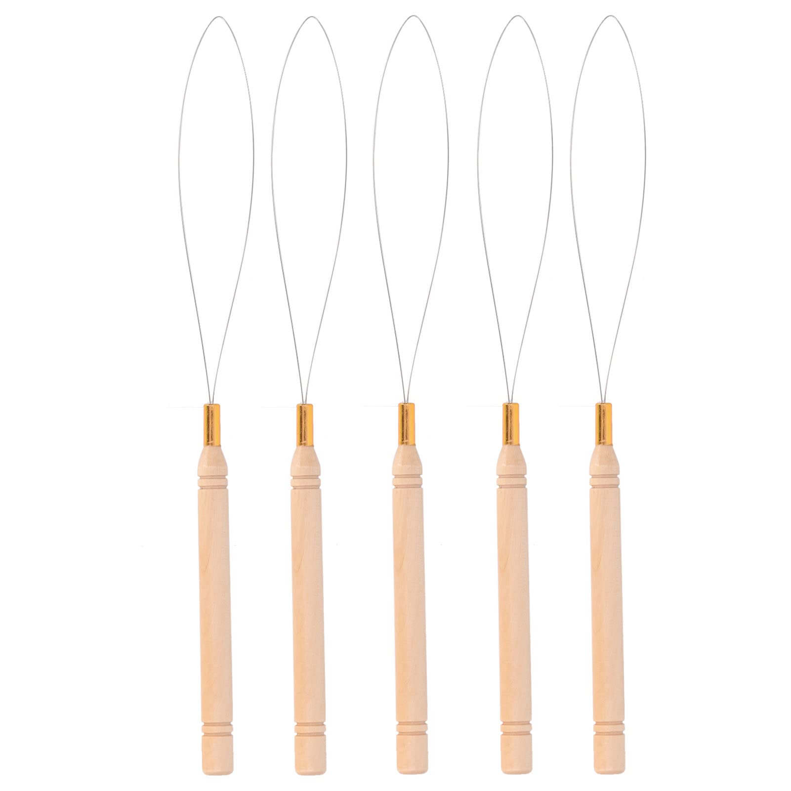 Hair Extension Loop Needle Kit Threader Wooden Handlethreader Beaderwooden Handle 5Pcs Tool Yarn Needles