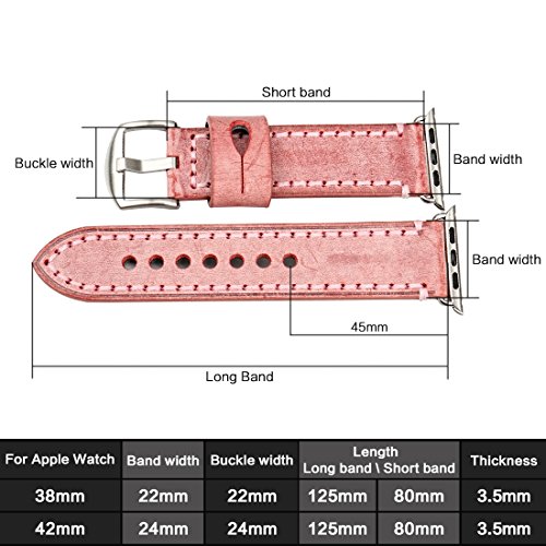 MAIKES Special Bridle Leather Apple Watch Strap for iWatch Apple Watch Band 42mm 38mm Series 3 2 1 Watchband (for Apple Watch 42mm, Red+Silver Buckle)
