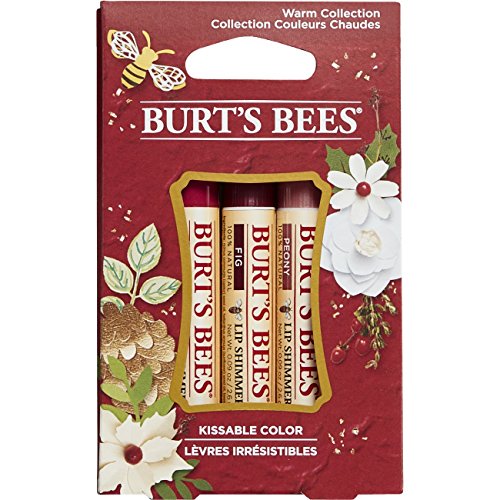 Burt s Bees Kissable Color Holiday Gift Set, 3 Lip Shimmers in Gift Box, Warm Collection in Peony, Fig and Rhubarb