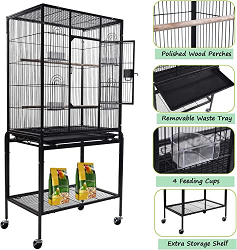 SKADE Large Bird Cage 134cm Wrought Iron Large Bird Flight Cage with Rolling Stand and Bottom Tray for Lovebirds Finches African Grey Parrot Cockatiel Parrotlet Conures