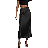 SOLY HUX Women's Elegant Satin Skirts High Waisted Flared Casual Work Office Fishtail Midi Skirt
