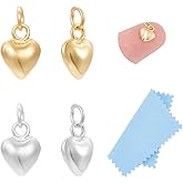 UNICRAFTALE 4Pcs 2 Colors Puffy Heart Charm Peach Heart Charms Tiny Love Charms 925 Sterling Silver Pendants Golden Dangle Pendants with Jump Rings for DIY Necklace Bracelet Earring Jewelry Making