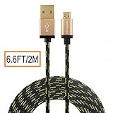 Hi-mobiler® 6.6ft High Speed Tangle-Free Nylon Braided USB2.0 A Male to Micro B Cable with Aluminum Shell and Gold-Plated Connectors for Samsung LG HTC and Other Tablet Smartphone (Gold Shell)