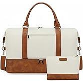 Oeihuivt Weekender Bags for Women - 21 Inch Large Travel Duffel Bag 2-Piece Set with Shoe Compartment, Heavy-Duty Canvas Leather Carry On Overnight Tote
