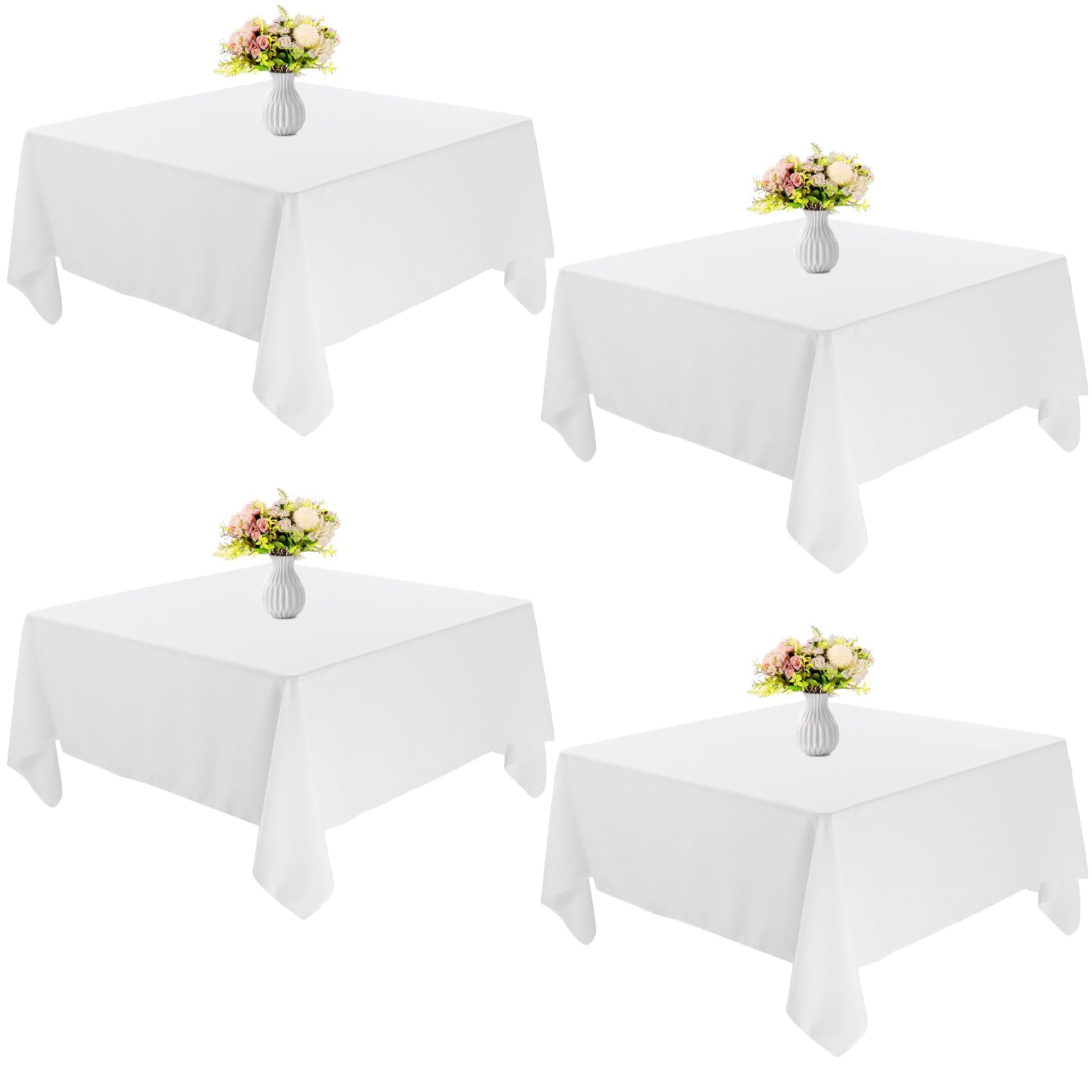 Photo 1 of JALANCY 4 Pack Square Table Cloth 70x70 Inch White Tablecloth Machine Washable Fabric Polyester Table Cover for Dining, Buffet Parties, Picnic, Events, Weddings and Restaurants?White?