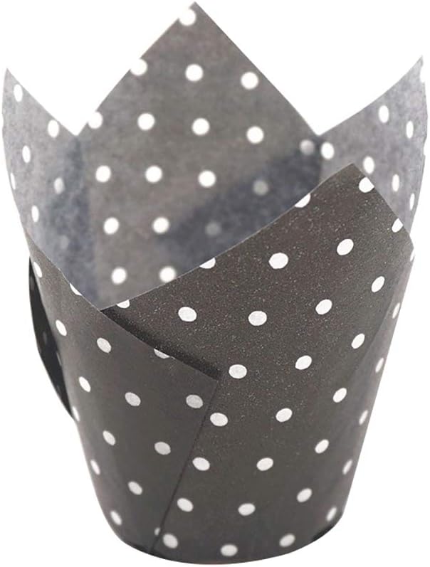 Lsgepavilion 50Pcs Dots Design Cake Paper Cup Tulip Shape Muffin Case Liners High Temperature Resistant Grease-proof