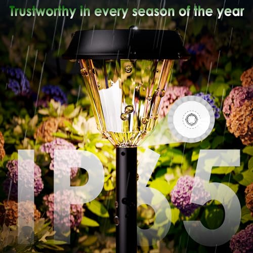 Quntis 6 Packs Outdoor Solar Lights Warm White/RGB, Waterproof IP65 Solar Garden Lights, Automatic Solar Lamp, Warm White Solar Light for Garden, Pathway, Patio, Walkway, Lawn Home