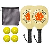 Amazin' Aces Pickleball Paddle Bundle | Set Includes Two Wood Paddles + Four Balls + One Mesh Pickleball Carrying Bag | Great For Beginners | Includes eBook w/ Rules &amp; Tips | Meets USAPA Spec