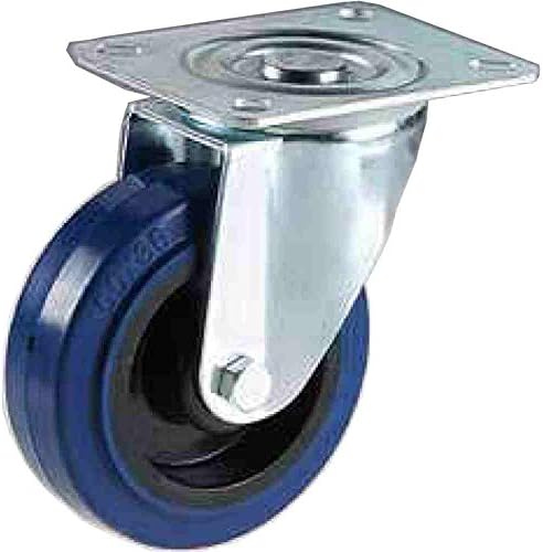Wheel with Non-marking Rubber Ring superelastica Blue Core Polyamide Bearing RULLINI Mounted on Plate Rotating Stand in Sheet Metal Wheels for Carts with Manual Traslazione for Average Industrial Sector Loads, 80, 1