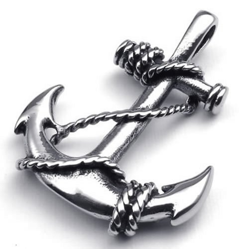 KONOV Jewelry Vintage Stainless Steel Anchor Charm Pendant Mens Womens Necklace, 24 inch Chain