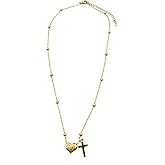 HWJQ Dainty Gold Heart Cross Necklace Stainless Steel Tiny Heart Choker Necklace Small Sliver Cross Beaded Chain Necklace for Women Religious Jewelry