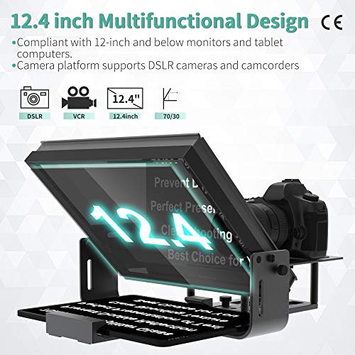 12inch Large Portable Teleprompter Suitable for DSLR/Camcorders, Optical Splitter Glass