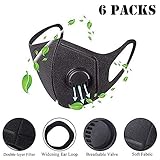 Idealcoldbrew Anti Dust Face Mouth Mask with Valve, Unisex Black N95 Respirator Safety Mask, Reusable Washable 3D Fashion Mask for Running Cycling Camping Traveling Outdoor Activities Adults - 6 Pack