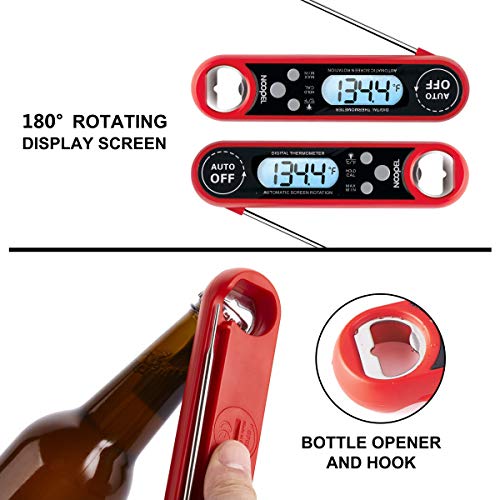 Meat Thermometer NOOPEL Digital Instant Read BBQ Thermometer IP67 Waterproof with Calibration and Large Backlit Light for Food Cooking Candy Grill Smokers Barbecue Baking Turkey (Red)
