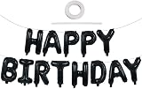 TONIFUL 16 Inch Happy Birthday Foil Letter Balloon Banner Black 15 Pcs