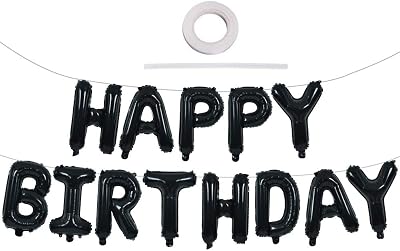 TONIFUL 16 Inch Happy Birthday Foil Letter Balloon Banner Black 15 Pcs