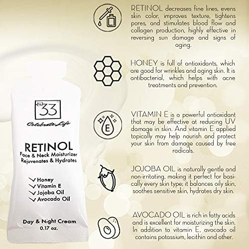 Retinol Moisturizer Face and Neck Cream To Visibly Rejuvenate and Reduce Wrinkles. Use Day and Night to Hydrate and Firm Facial Skin w/Vitamins and Essential Oils. Anti-Aging 0.17 oz. by No.33