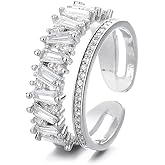 DCFSHEE Double Layer Irregular Cubic Zirconia Rings for Women Open Adjustable Crystal Finger Ring Eternal Band Wedding Statement Ring Jewelry