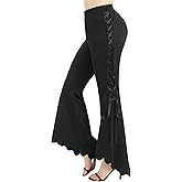ROSE GAL Plus Size Women Elastic High Waisted Flare Pants Lace-up Scalloped Hem Bell Bottom Pants