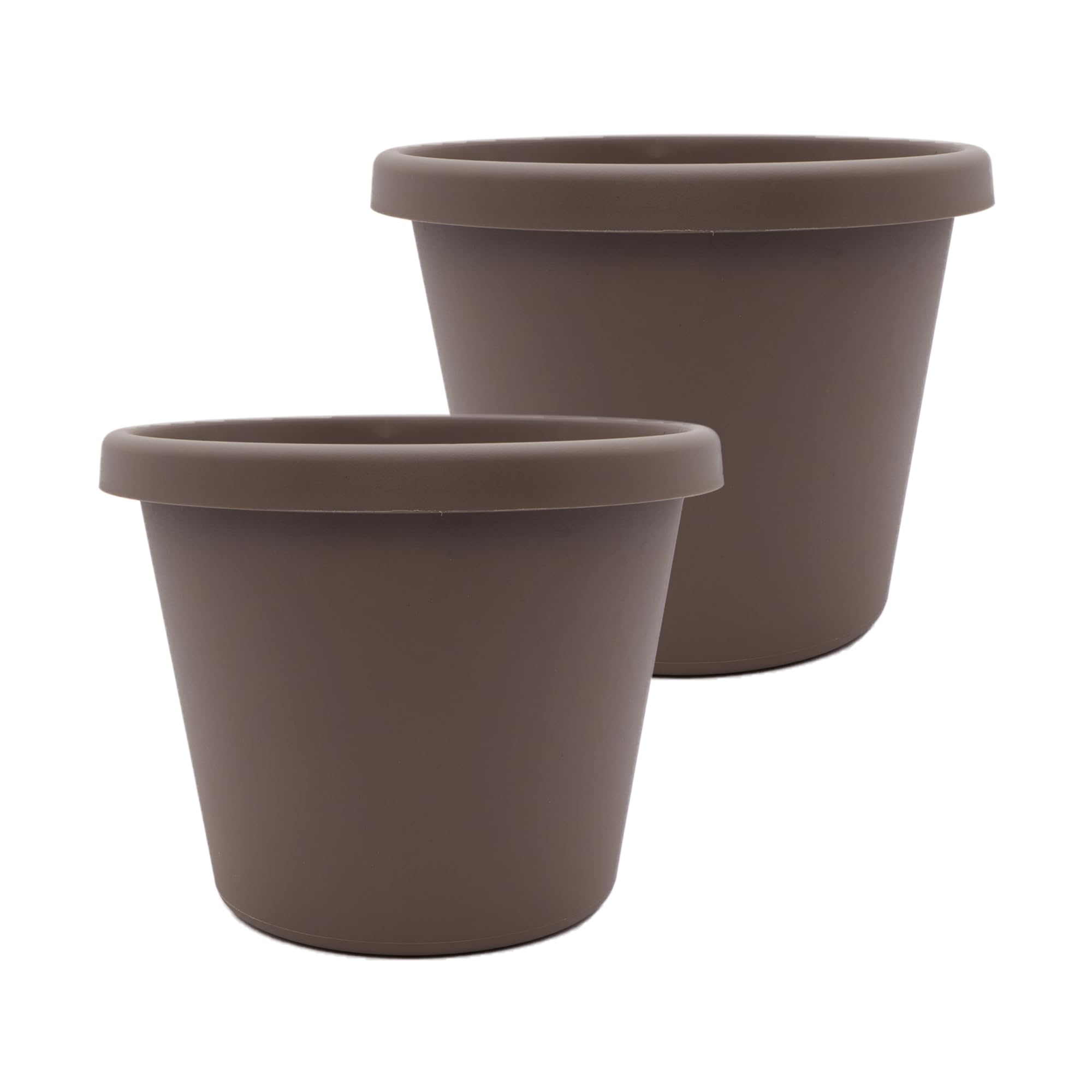 The HC Companies 10 Inch Prima Round Planter Pots with Drainage Holes and Rolled Rim, Lightweight UV-Resistant Plastic Outdoor Planters, 2-Pack Flower Pots for Garden & Home Decor, Cappuccino Image