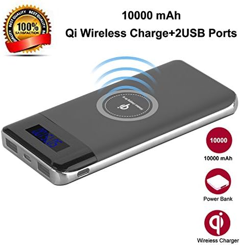 Wireless Charger Power Bank, YGIVO 10000Mah 3 in 1 Qi Power Bank and Qi Wireless Portable Charger for iPhone x/8/8 Plus,Samsung Galaxy S6/7/8 and More (Gray)