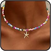 Tgirls Boho Seed Beaded Necklace Shell Starfish Choker Necklaces Cute Summer Pendant Necklace Colorful Beach Jewelry for Women (Starfish-colorful)