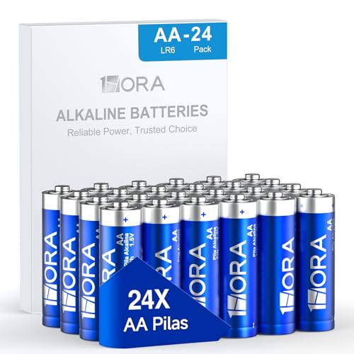 1 Hora Pilas AA Alcalinas 1.5V LR6, Paquete con 24 Baterías Desechables de Larga Duración, para Mandos, Relojes, Linternas y Dispositivos del Hogar
