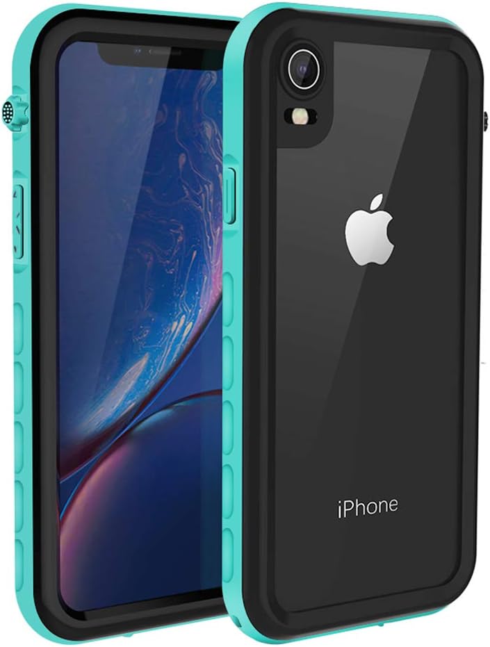 iPhone XR Waterproof Case MIZUSUPI Underwater Full Sealed IP68 Certified Waterproof Case Dustproof Snowproof Shockproof Cover with Built-in Screen Protector for iPhone XR 6.1 inch Aqua Blue