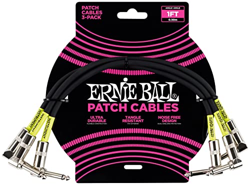 【正規品】 ERNIE BALL 6075 パッチケーブル 3本パック 1フィート ANGLE/ANGLE PATCH CABLE 3Pack 30cm ブラック