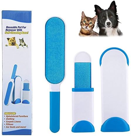 Pet Fur Lint Remover with Self-Cleaning Base Double-Sided Brush Removes Dog &amp; Cat Hair from Clothes &amp; Furniture