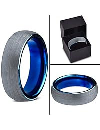 Charming Jewelers Anillo de boda de tungsteno de 0.236 in para hombres y mujeres, ajuste cómodo, azul redondo cepillado