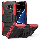Galaxy S7 Edge Case, MoKo Shock Absorbing Hard Cover Ultra Protective Heavy Duty Case with Holster Belt Clip + Built-in Kickstand for Samsung Galaxy S7 Edge 5.5 Inch - Red (NOT FIT Galaxy S7)