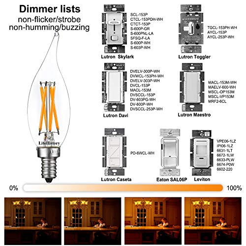 LiteHistory E12 led Bulb Dimmable 6W Equal 60 Watt LED Light Bulbs 2700K AC120V led Edison Bulb
