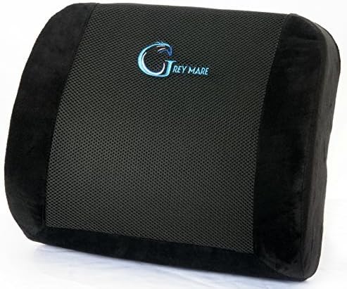 Grey Mare's 100% High Density Memory Foam Lumbar Support Back Pillow for Lower Back Pain with Adjustable Strap, Breathable Mesh and Removable Cover for Office Chair, Car Seat, and Recliner - BLACK