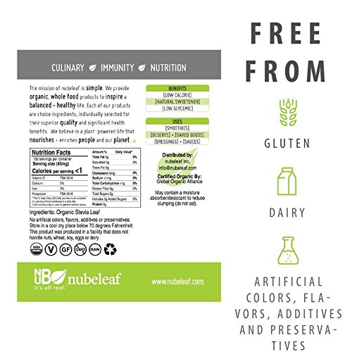 Nubeleaf Stevia Leaf Powder - Non-GMO, Gluten-Free, Raw, Organic, Vegan Natural Sweetener - Single-Ingredient Nutrient Rich Superfood for Cooking, Baking, Smoothies (14oz) - Thumbnail 3