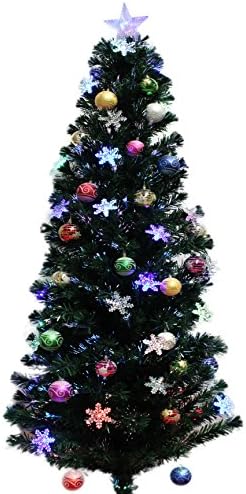6' Artificial Christmas Tree Fiber Optic Pre-lit Tree LED Holiday Stand Green + 24 Ornaments