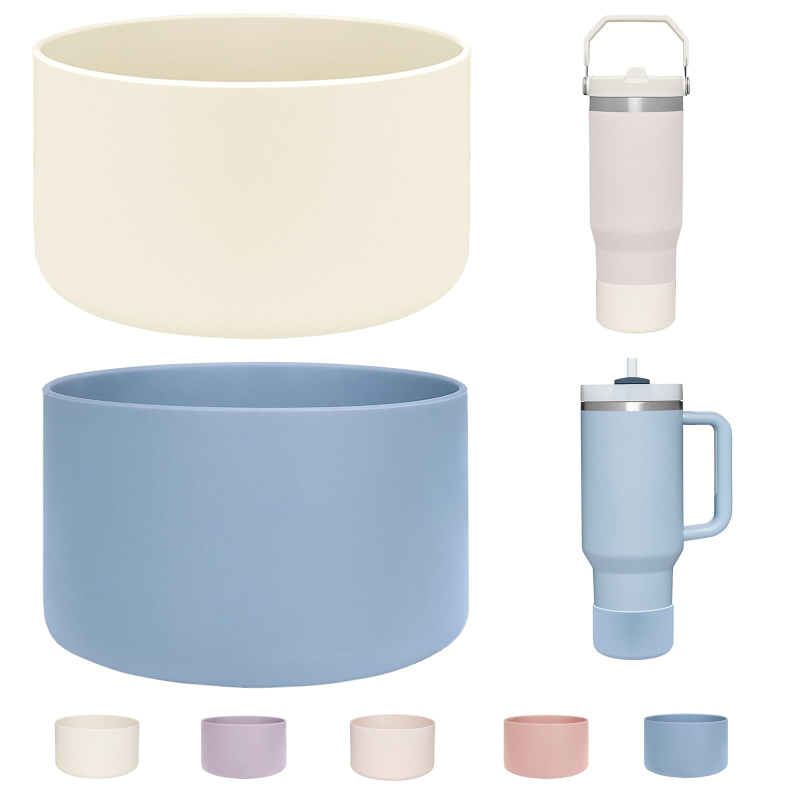 WK IEASON 2 Pcs Tumbler Bottom Protector Flask Silicone Boot for Stanley Quencher Adventure 40oz & Stanley IceFlow 20oz 30oz and Compatible with Hydro Flask Wide Mouth 12oz 21oz 24oz(Blue/Cream) — image 1