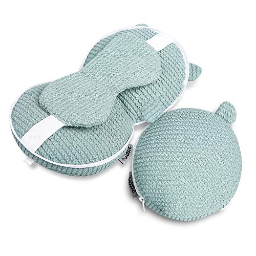 STTIAO 2 in 1 Travel Pillow with Eye Mask, Portable Soft Neck Cushion with Cotton Eye Mask for Plane Travel Accessory Trips Office Napping (Green)