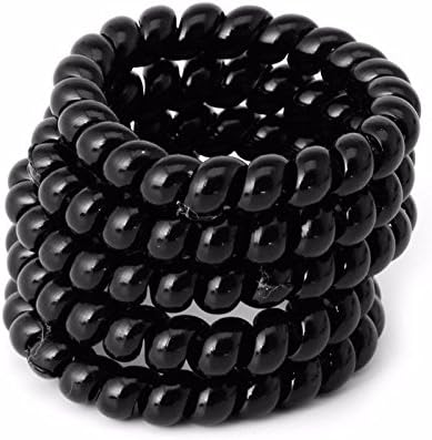 5pcs Black Elastic Girl Rubber Telephone Wire Style Hair Ties &amp; Plastic Rope